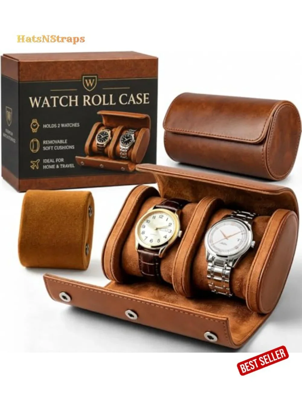 Watch Travel Case 2-Slot Roll with Removable Pillows & Soft Lining